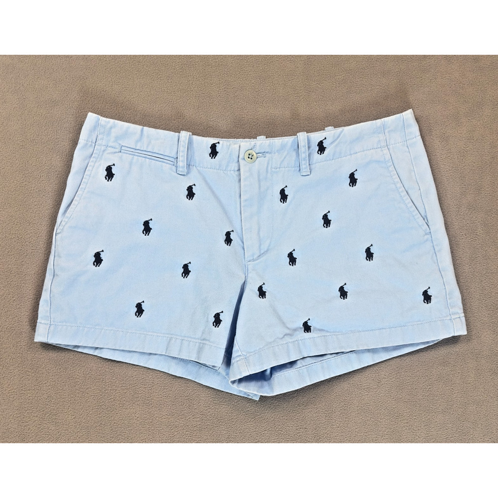 Polo Ralph Lauren Sport Womens Shorts Sz 6 All Over Horse Print Light Blue
